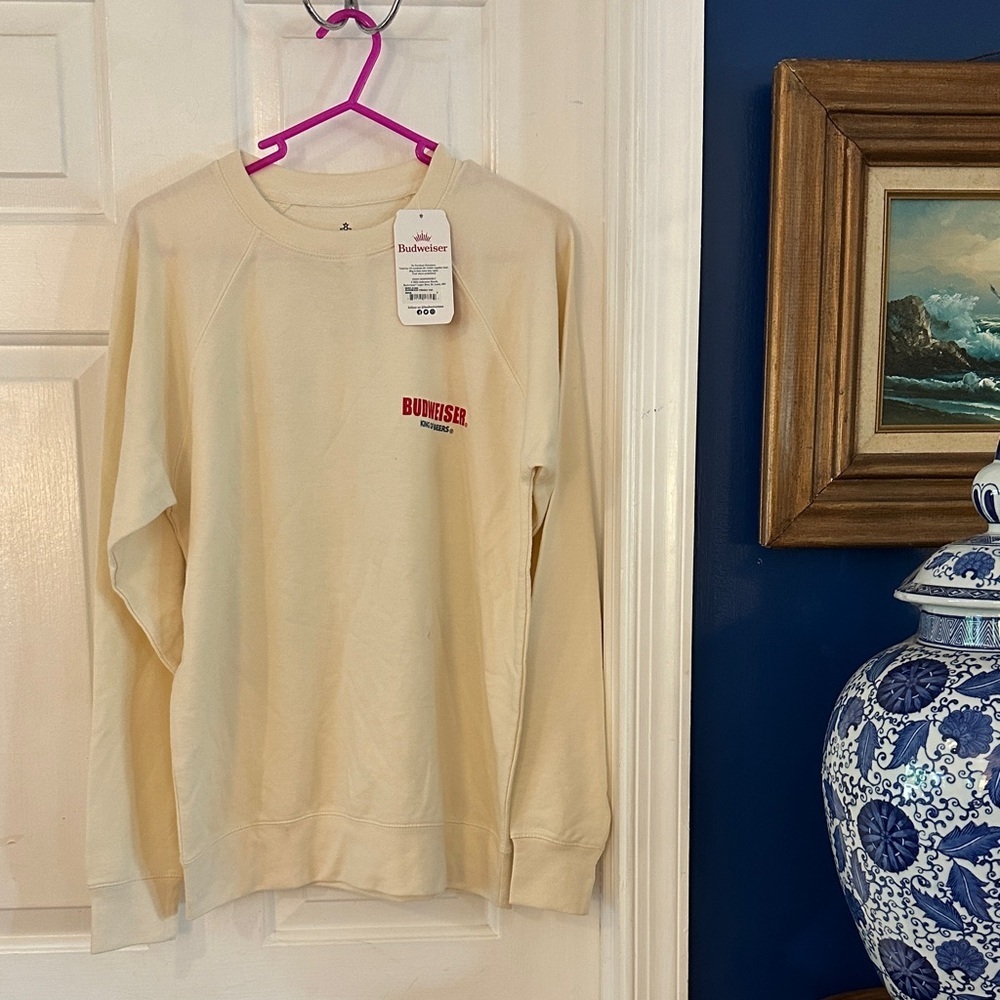 NWT Men’s Budweiser Beige Cotton & Polyester Crewneck Sweatshirt Size Small